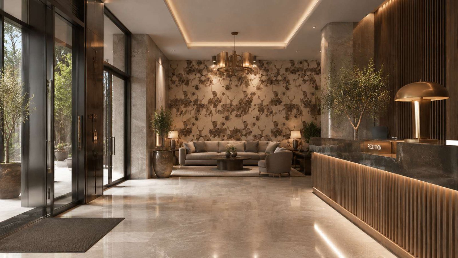 Lobby con papel mural disenado por Artbyflopy