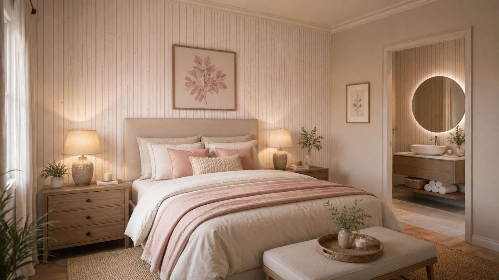 Dormitorio con papel mural diseñado por Artbyflopy